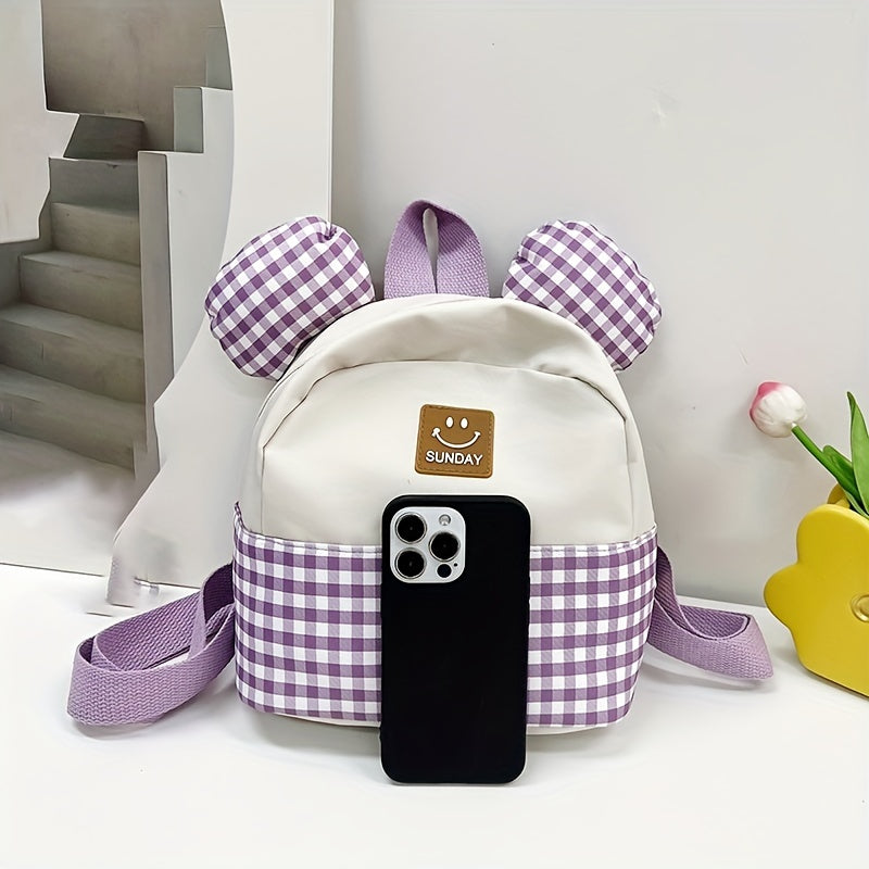 Plaid Ears Backpack for Kids, Small Schoolbag