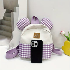 Plaid Ears Backpack for Kids, Small Schoolbag