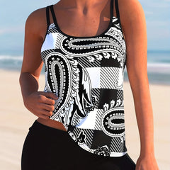  Paisley Print Tankini Set High Stretch Tank Top & Shorts Two Piece