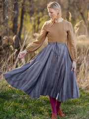  Plaid Print Tie Front A-line Maxi Skirt