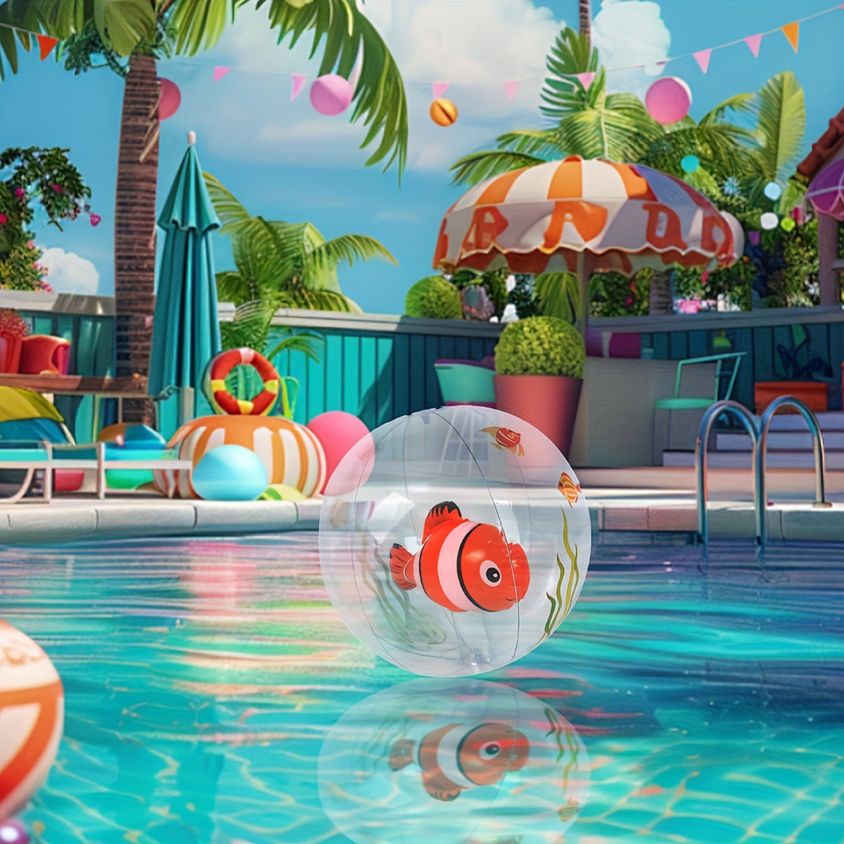 Shark & Clownfish Inflatable Beach Balls - Ocean Themed Pool Toys