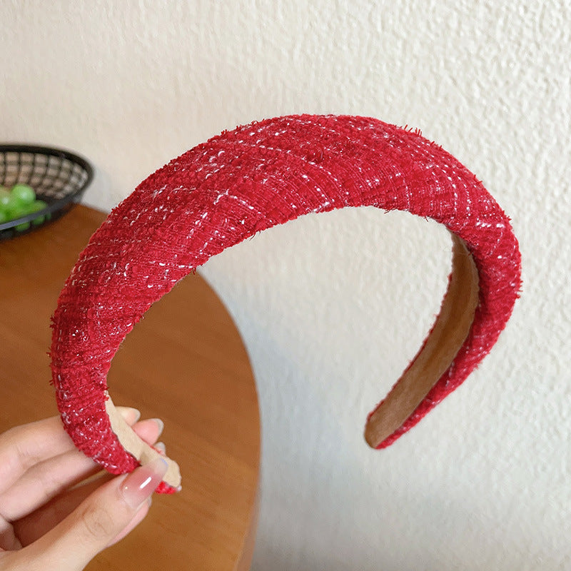Red Plush Fabric Hairband Thick Sponge Headband Vintage Hair Accessories