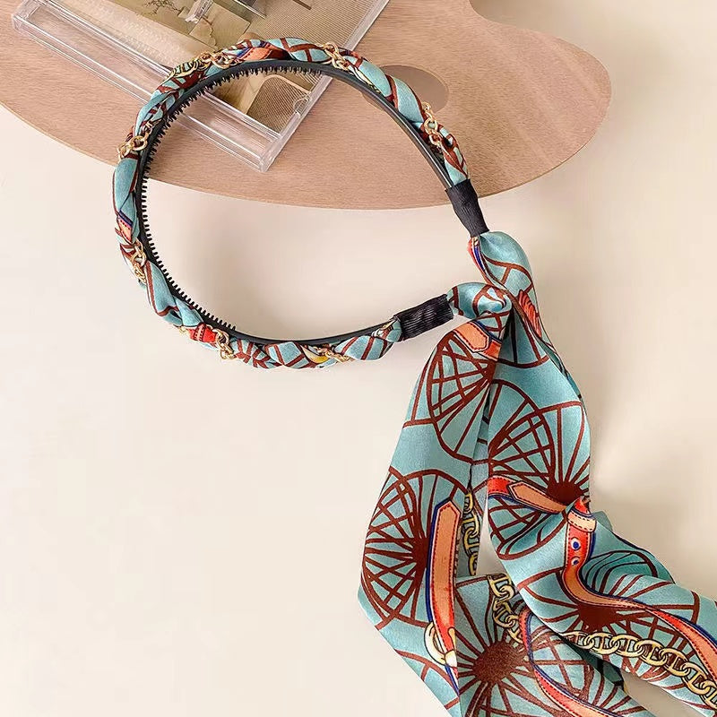 Vintage Long Ribbon Headband Satin Silk Hairband