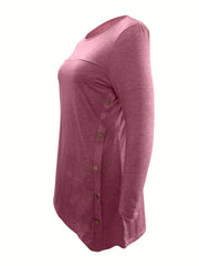  Casual Dress Women's Plus Solid Button Decor Long Sleeve Dress