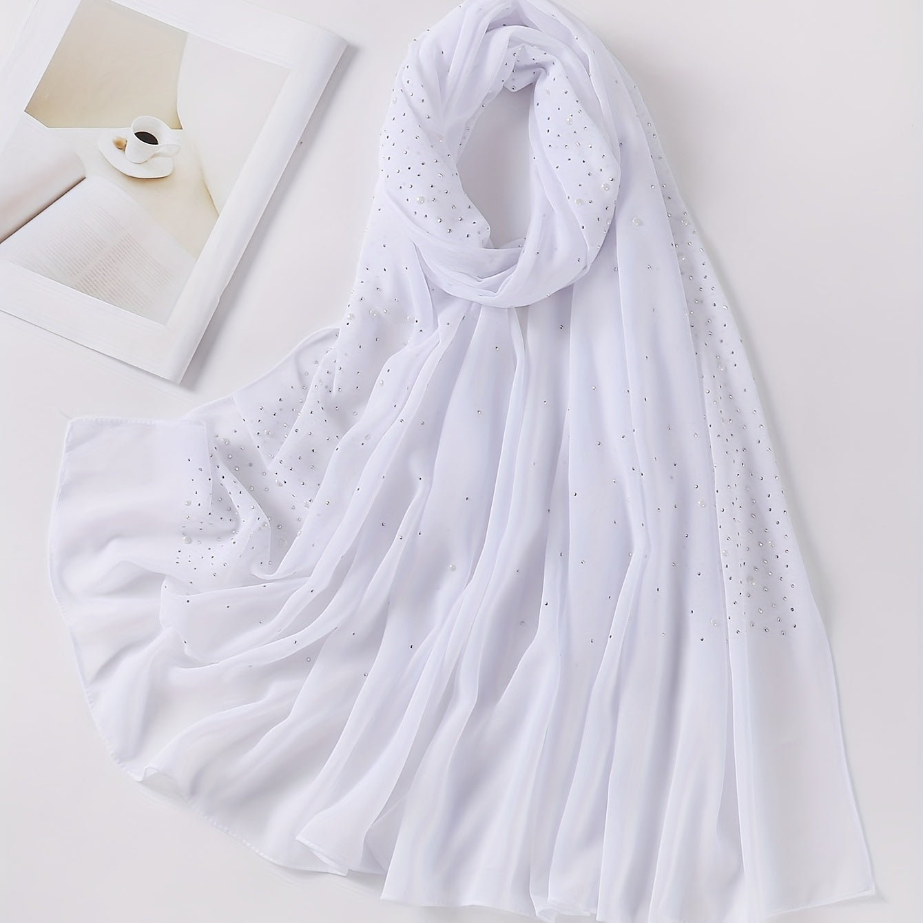 Rhinestone Hot Stamping Chiffon Scarf Solid Hijab Turban Classic Shawl