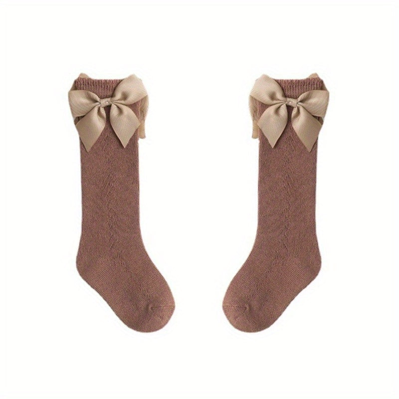 Girls Cotton Big Bow Decor Knee High Socks