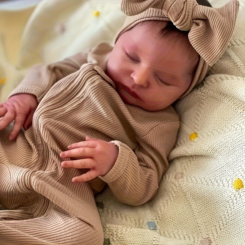 Realistic 50 Reborn Baby Doll Soft Cloth Body Light Brown Hair
