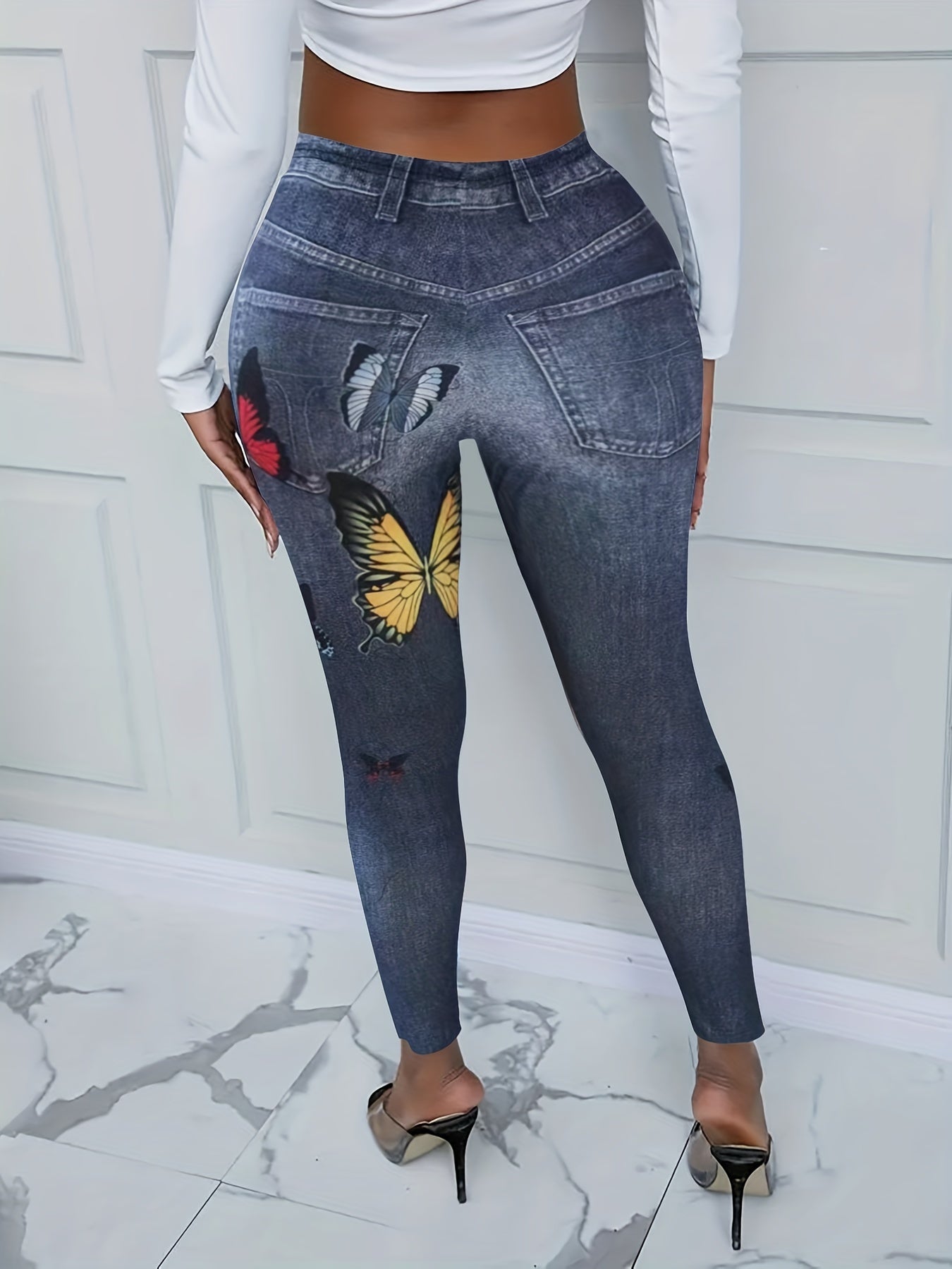  Letter & Butterfly Print Leggings