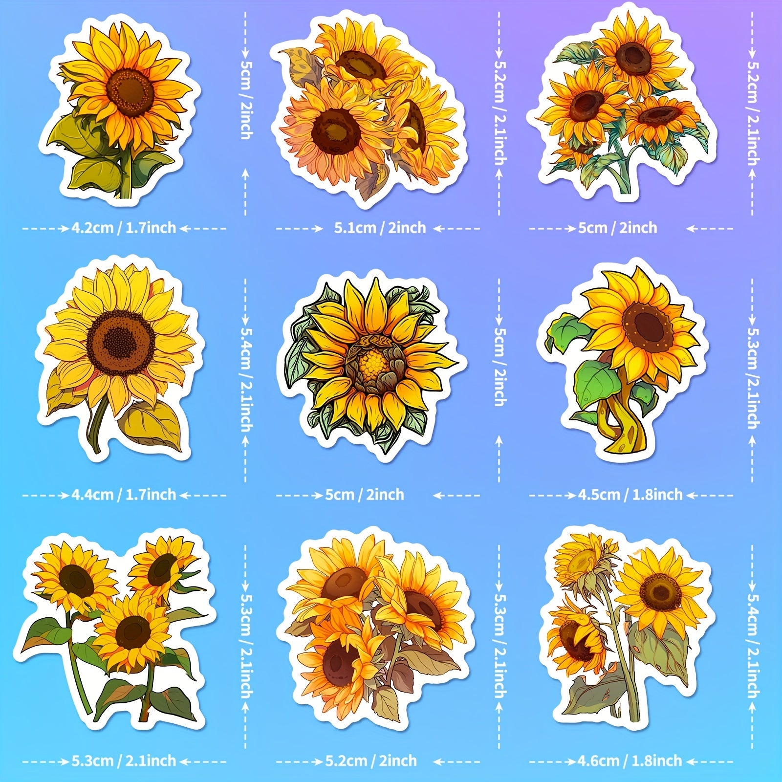 50pcs Sunflower Stickers Yellow Sunshine Stickers For Computer Phone Laptop Wat
