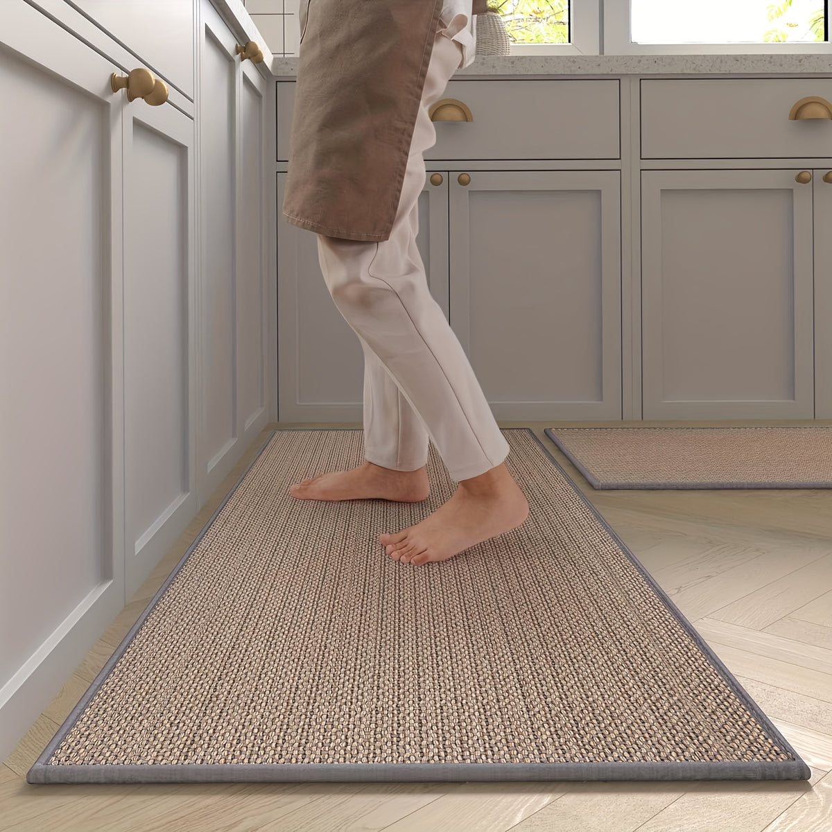 2pcs Kitchen Rugs Mats Set Anti fatigue Washable Non Slip Woven Runner Rug