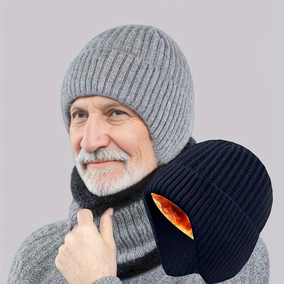 Men's Velvet Ear Protection Knitted Hat for Middle-Aged