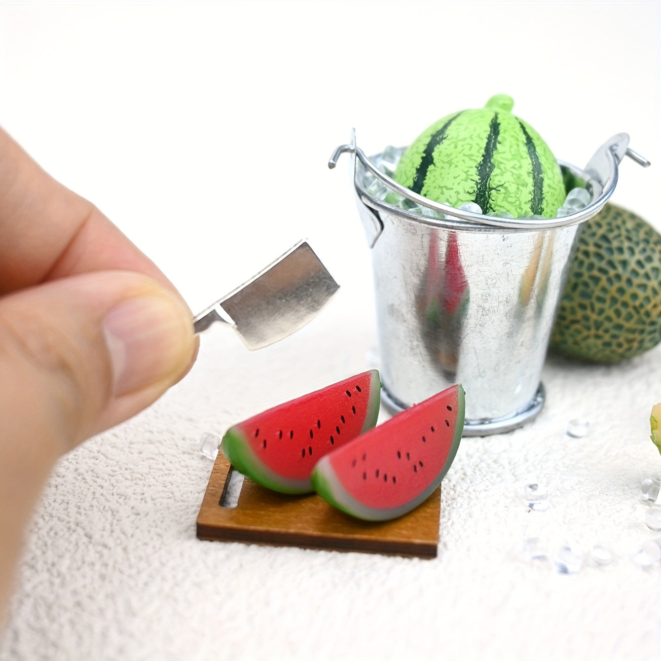 Dollhouse Fruit Set: Ice Bucket Cantaloupe & Watermelon