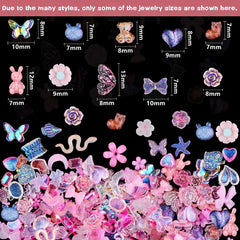 100 pcs Acrylic Nail Charms Butterfly Bear Flower Heart Crown Star Rhinestones