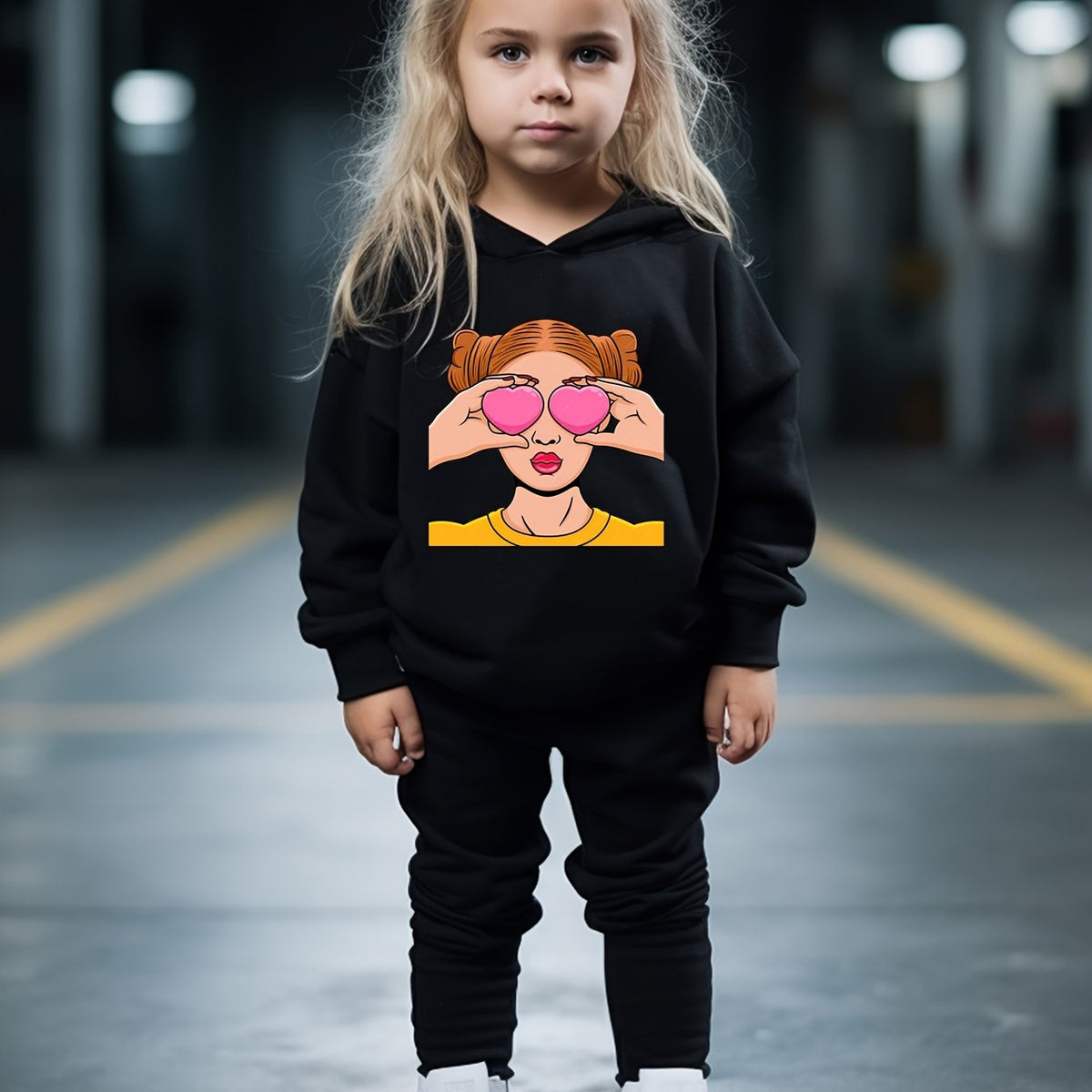 OERYUI Girls Boys 2pcs Fashionable Print Hooded Pullover Pants Set