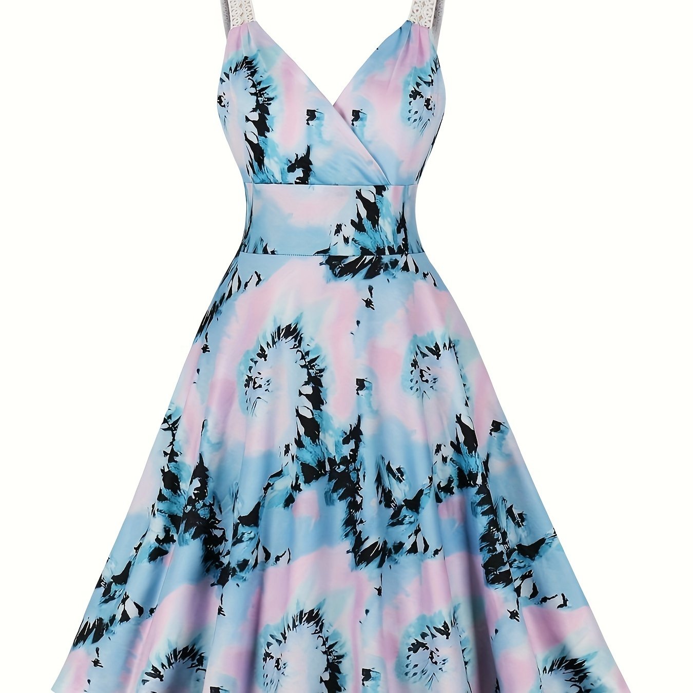  Tie Dye Surplice Neck Pleated Party Dress
