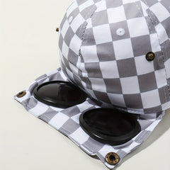 Plaid Baseball Cap with Flip Glasses - Adjustable Lightweight Sun Hat