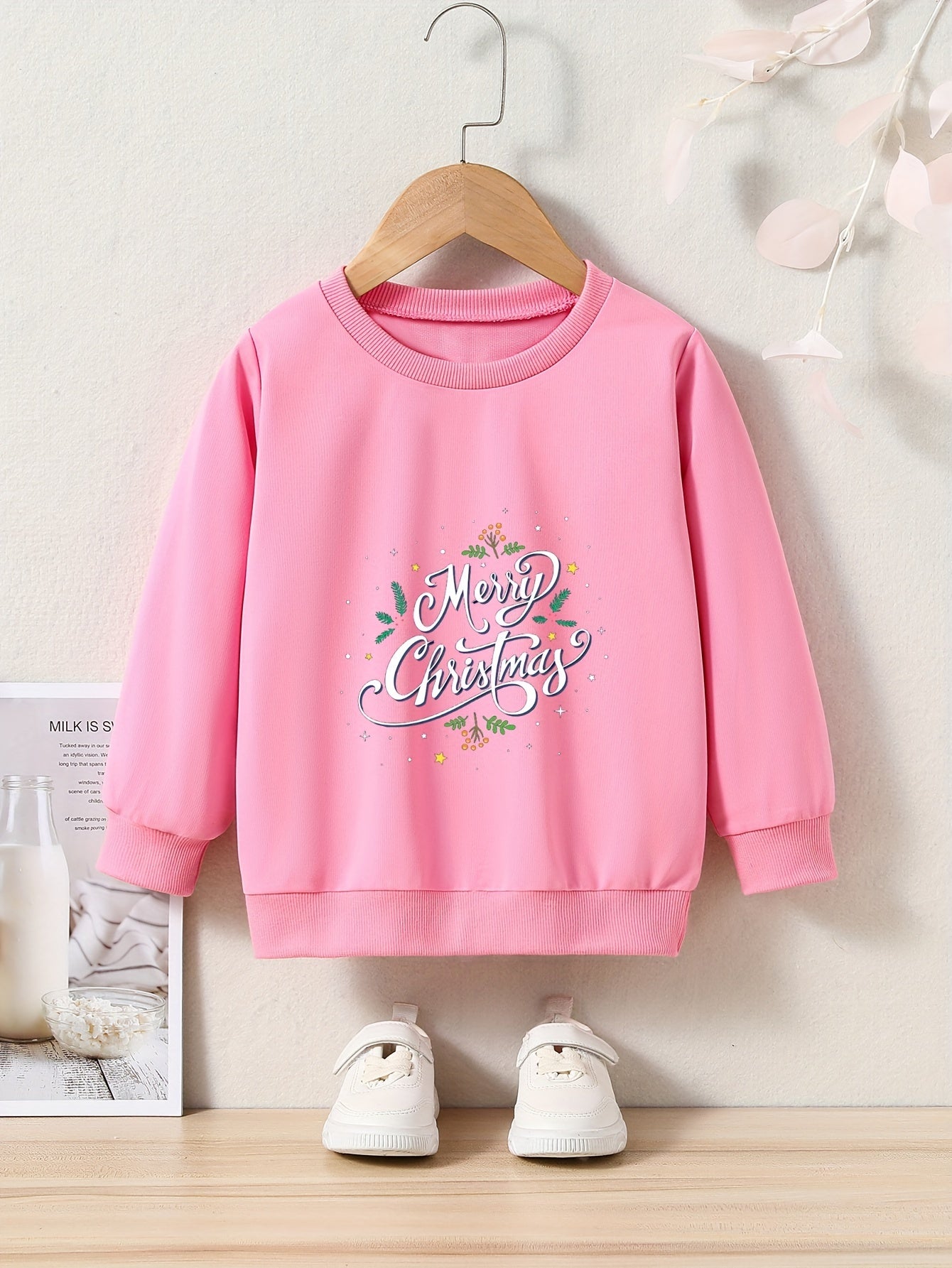 Toddler Kid Girls Christmas Print Sweet Long Sleeve Pullover Sweatshirt