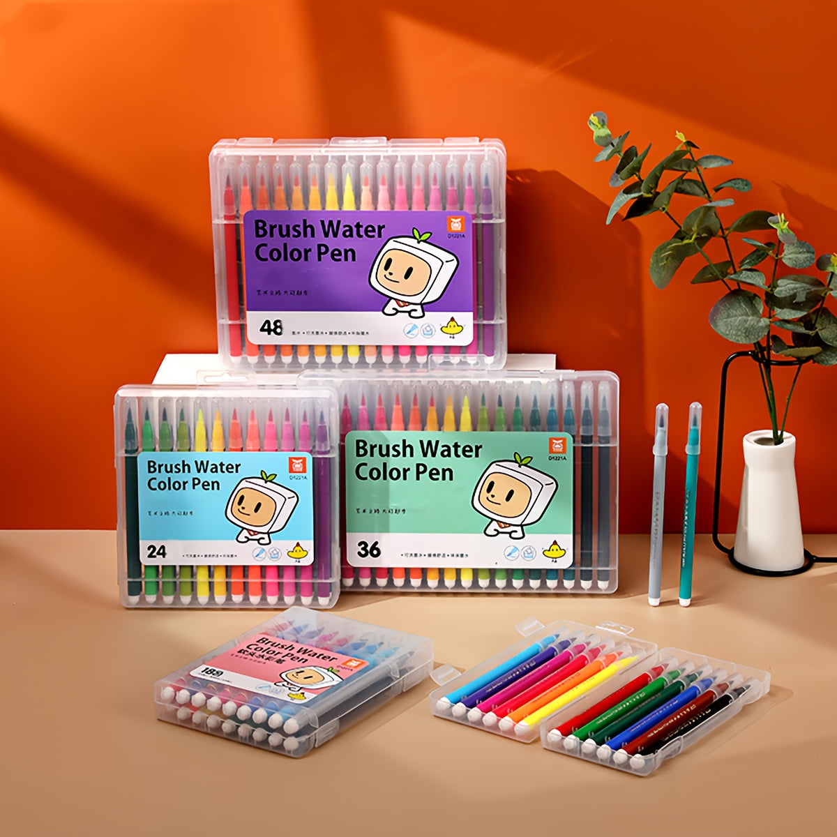 24pcs Soft Tip Watercolor Pens Bright Colors Graffiti Set