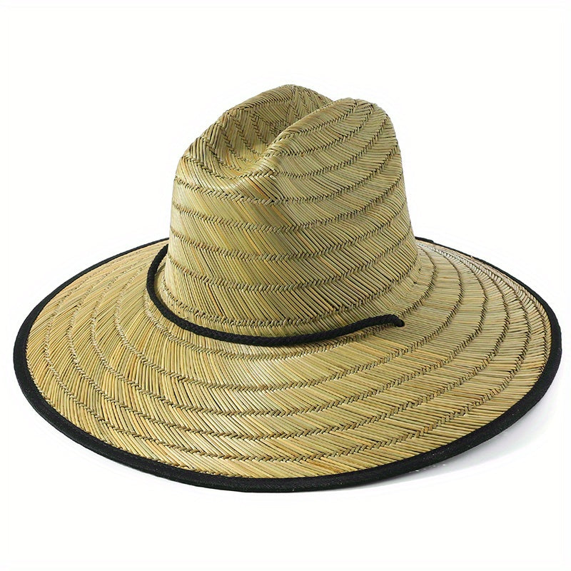 Green Striped Crochet Sun Hat Wide Brim Vintage Boho Straw Hat