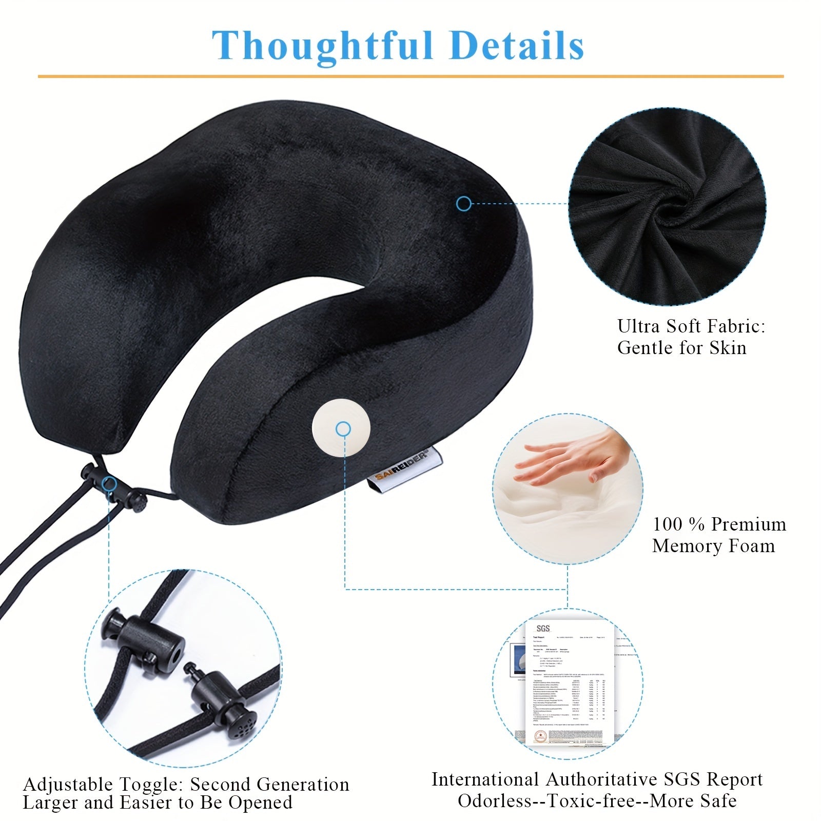 Memory Foam Travel Neck Pillow with Adjustable Support