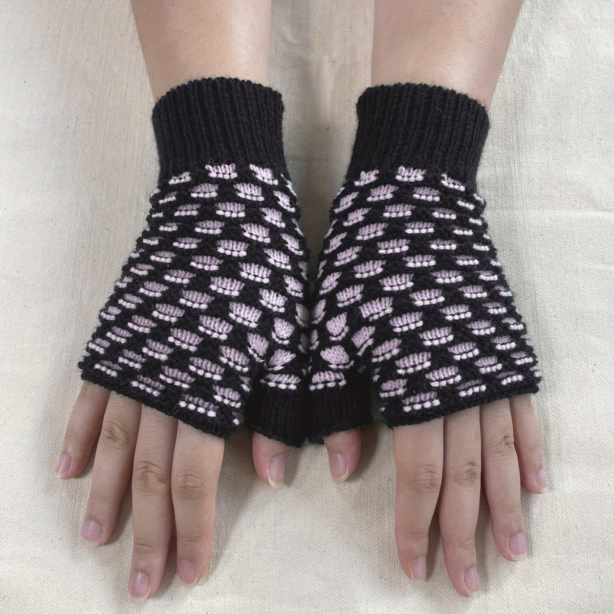 Plaid Fingerless Gloves knitted Wrist Gloves For Women