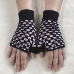 Plaid Fingerless Gloves knitted Wrist Gloves For Women