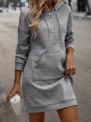  Hooded Drawstring Long Sleeve Sweatshirt Dress