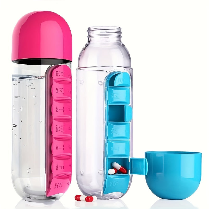 Aeyeele 20oz Water Bottle with Pill Box for Medicine Vitamins Tea Candies