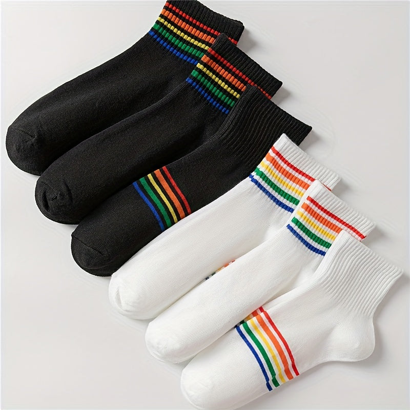 6 Pairs Rainbow Striped Mid Tube Socks Women's Stockings