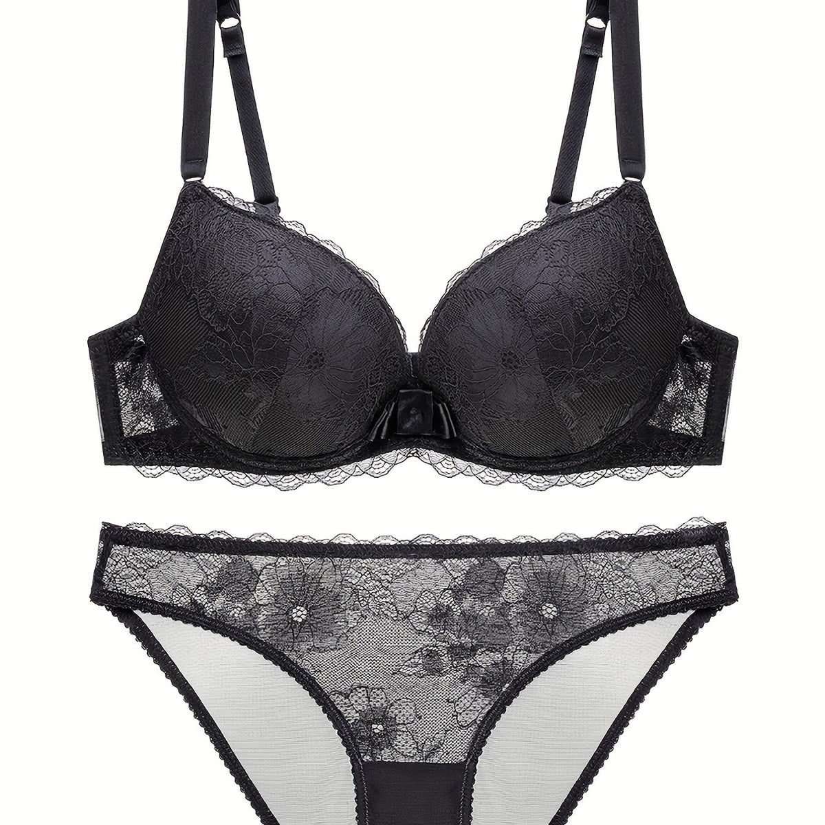 Floral Lace Push Up Bra & Bikini Panties Set