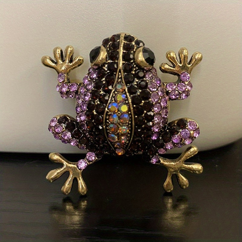 Pink Green Rhinestone Big Belly Frog Amphibian Brooch Pendant Pin