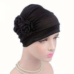Flower Decor Turban Cap Head Wrap Elastic Hijab Hat Cotton Beanie Chemo Hats