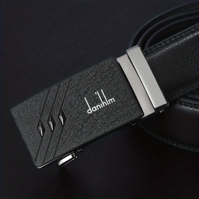 Men's Leather Auto Buckle Belt - Casual Style Black