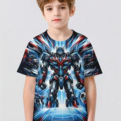 Robot Warrior Print Boy's Tees Short Sleeve Crew Neck Comfy T shirt