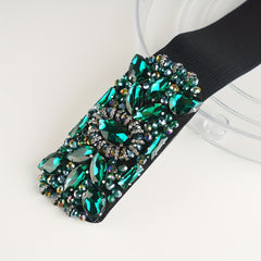 Green Rhinestone Wide Belt Full Crystal Buckle Vintage Elastic Waistband