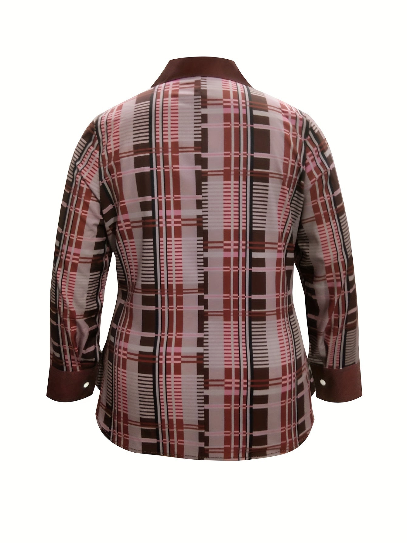 Women's Plus Plaid Print Button Up Long Sleeve Casual Blouse