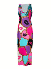  Colorblock Tie Dye Bodycon Maxi Tank Dress