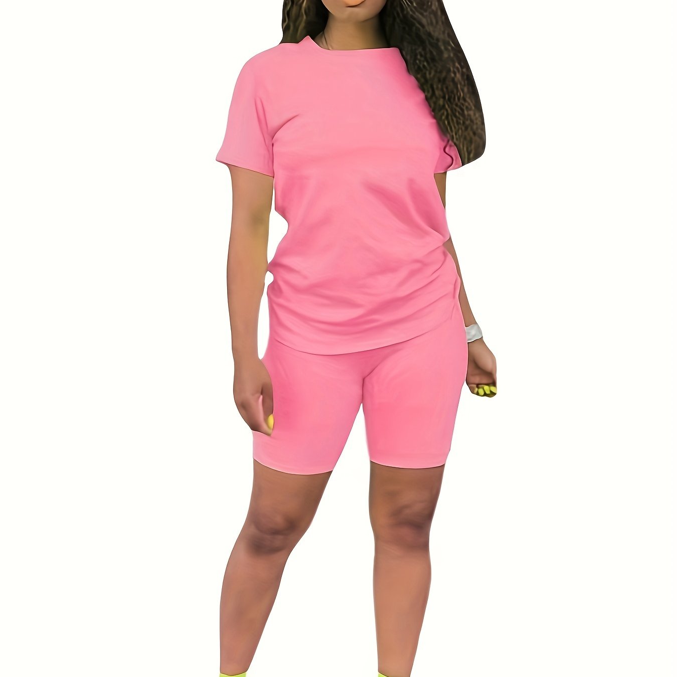 Casual Short Sleeve T shirt & Biker Shorts Set