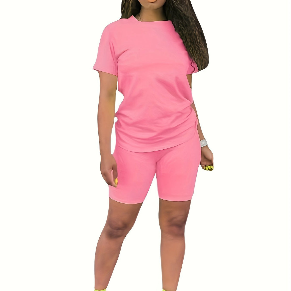 Casual Short Sleeve T shirt & Biker Shorts Set