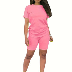 Casual Short Sleeve T shirt & Biker Shorts Set