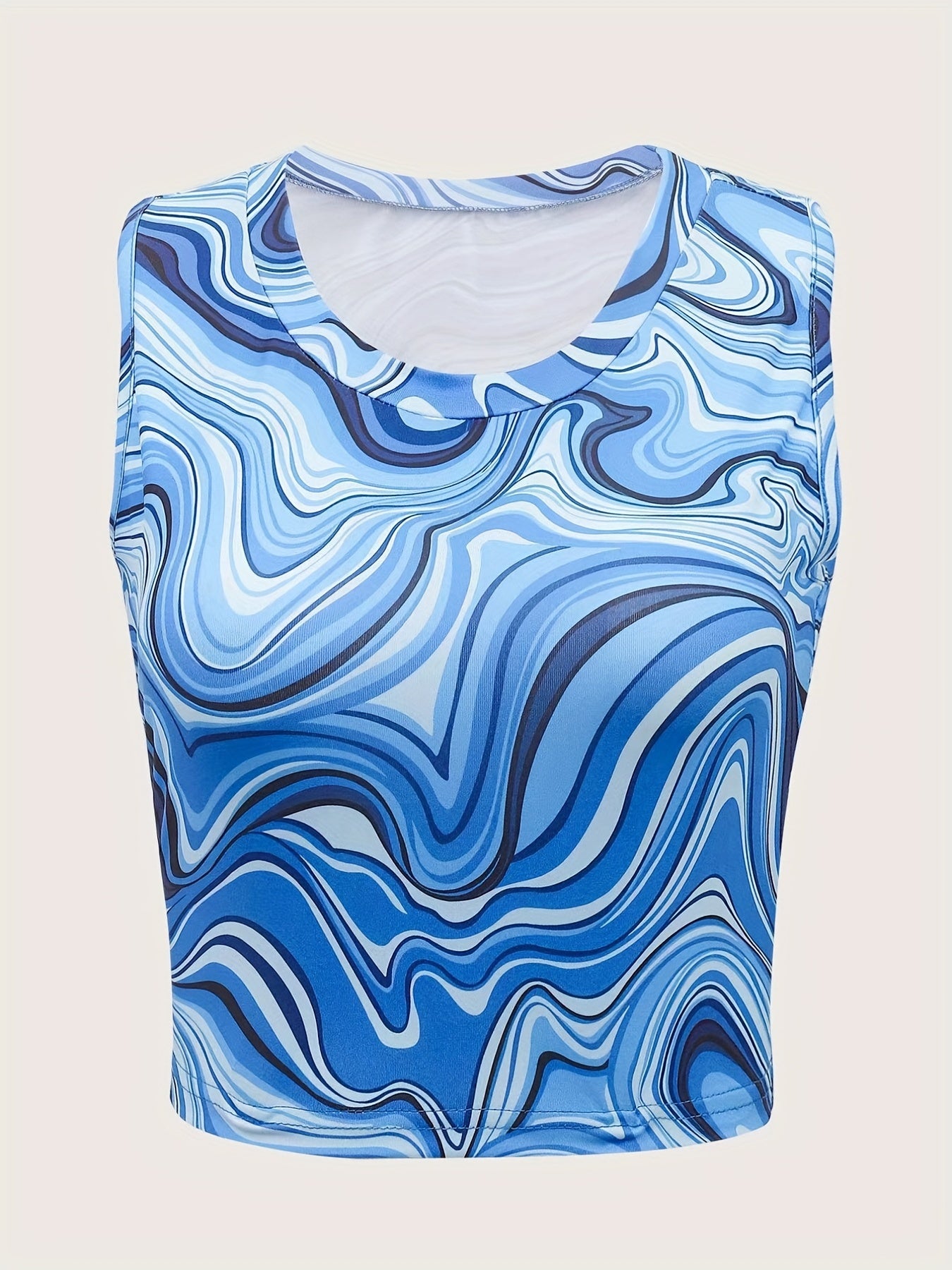 Marble Print Tank Top Crew Neck Sleeveless Y2K Summer Top