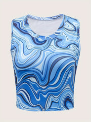 Marble Print Tank Top Crew Neck Sleeveless Y2K Summer Top