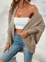  Solid Batwing Sleeve Open Front Cardigan