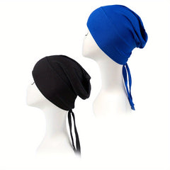 2pcs Lace Up Turban Inner Cap Head Wrap Hijab Underscarf Bonnet Beanie