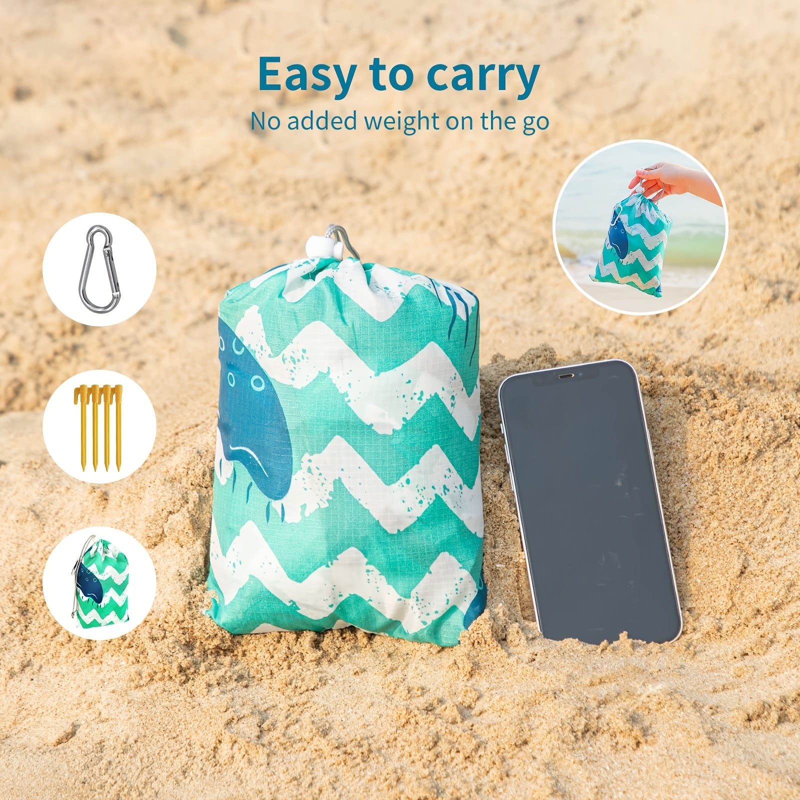 Sandproof Waterproof Pocket Blanket Lightweight Beach Mat