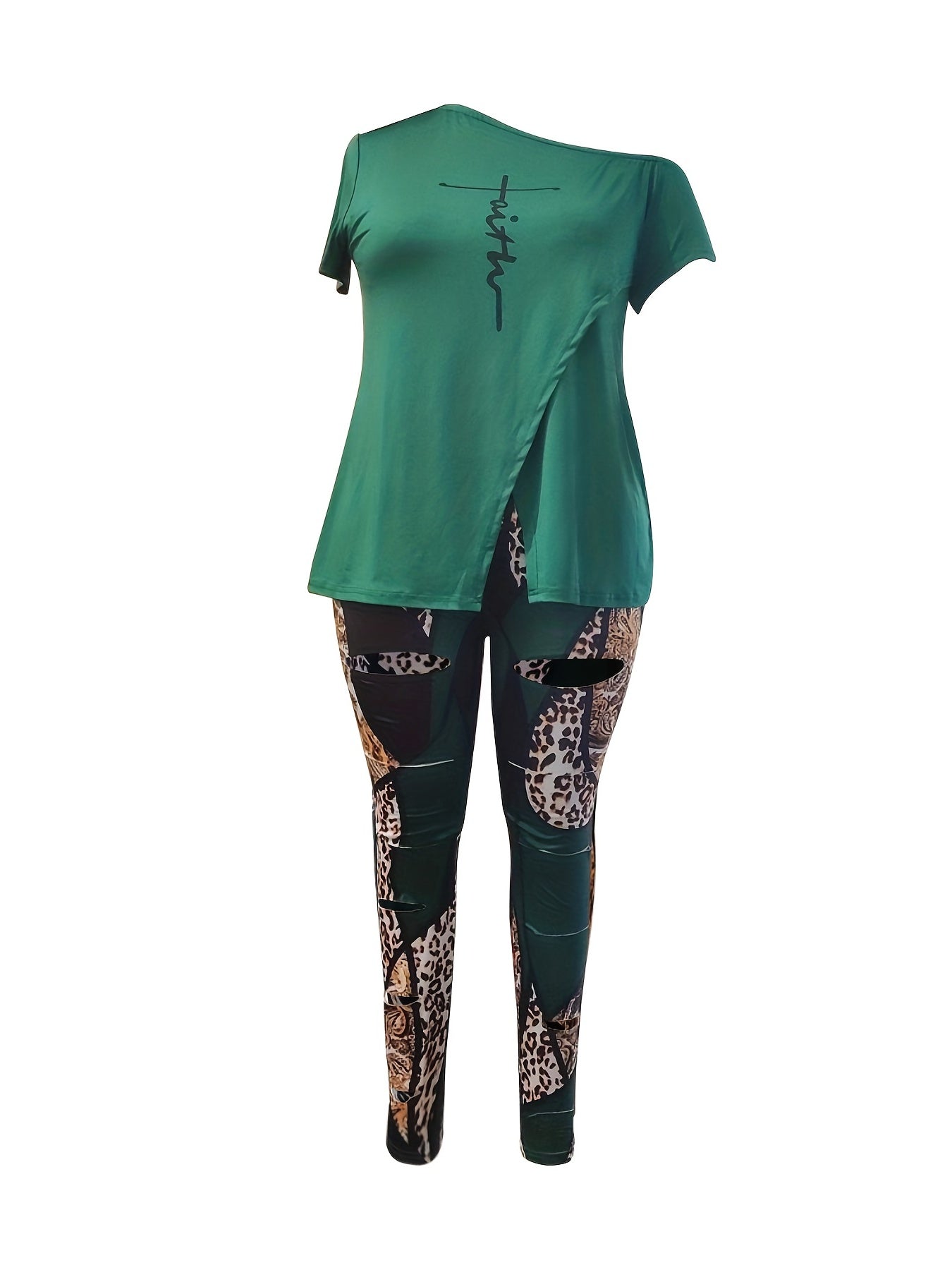  Cross Letter Print Short Sleeve Tee & Leggings Set