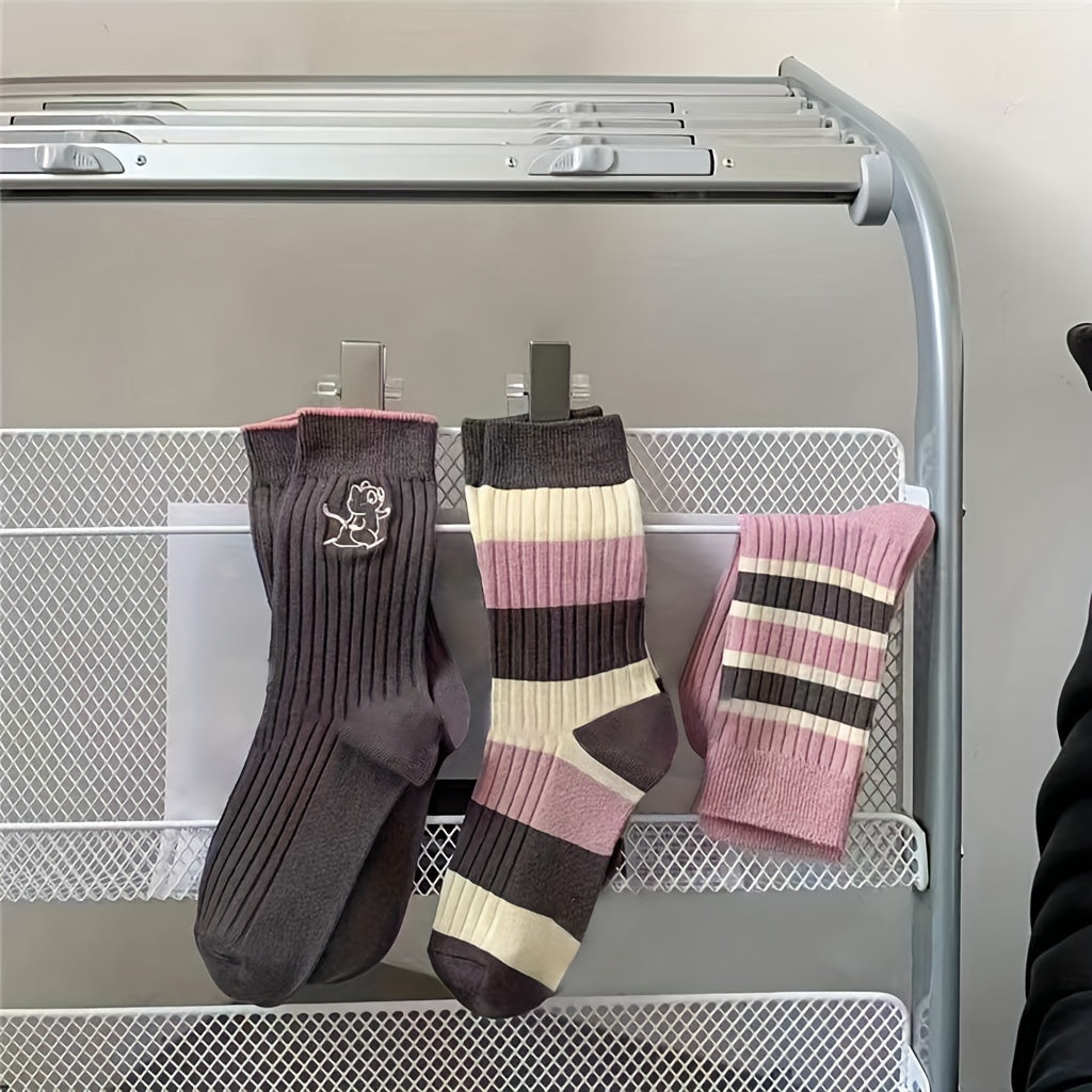 3 Pairs Striped Crew Socks Mid Tube Women's Stockings