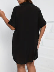  Twist Front Batwing Sleeve Button Up Collar Dress