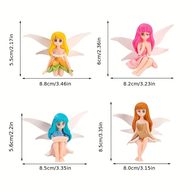 4pcs Mini Flower Fairy Resin Statue Garden Ornament