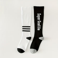 8 Pairs Letter Print Calf Socks All-match Knee High Socks Women Stockings